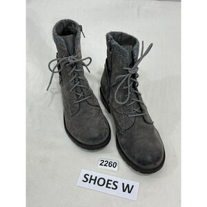 Womans Crown Vintage Rugged Gray Faux Suede Buckles Lace Up Combat Boots 7 M